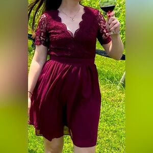 Wine red lace dress - XS